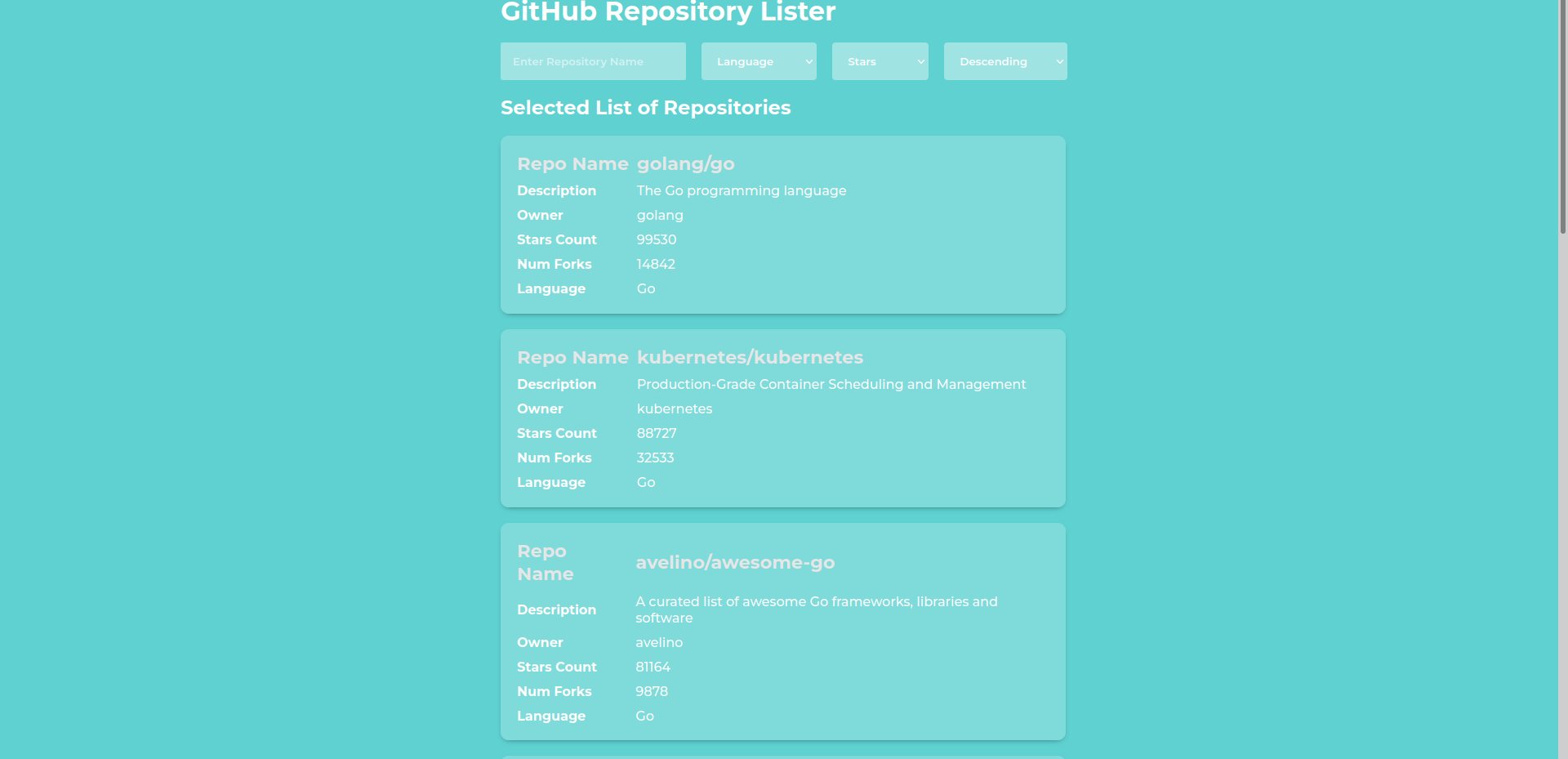 Github Repo Lister Demo